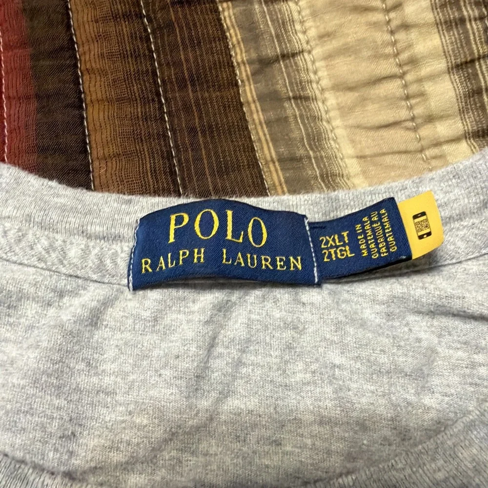 Polo Ralph Lauren Mens Grey T-Shirt w/Green Logo Print Short Sleeve Size 2XLT